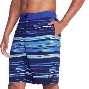Speedo Men's Swim Trunk Knee Length Boardshort Bondi Striped 9" Medium